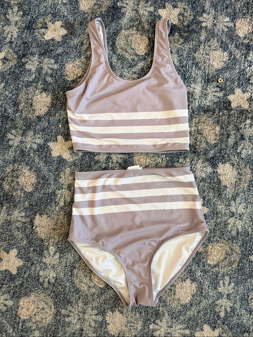 Scoop Crop High-Waist Two-Piece Bikini in Mauve and Cream Stripes